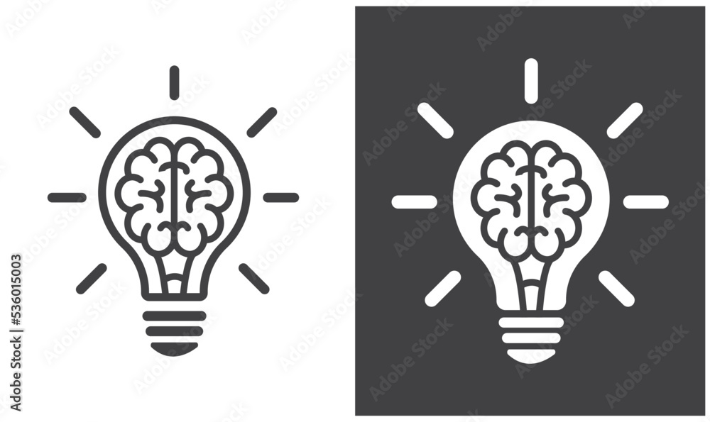 Brain in lightbulb, vector, icon, illustration. Brain in lightbulb, vector, icon, illustration.