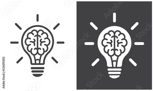 Brain in lightbulb, vector, icon, illustration.