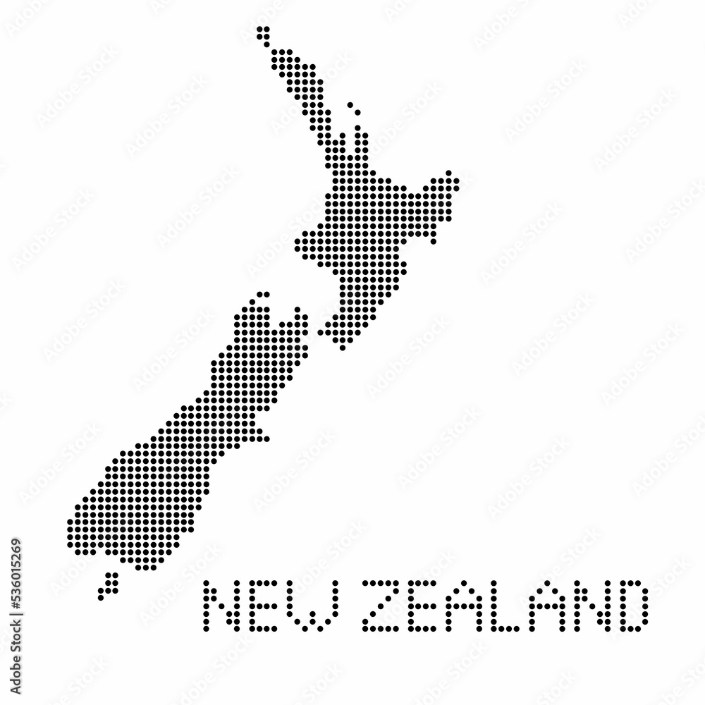 New Zealand map with grunge texture in dot style. Abstract vector illustration of a country map with halftone effect for infographic.