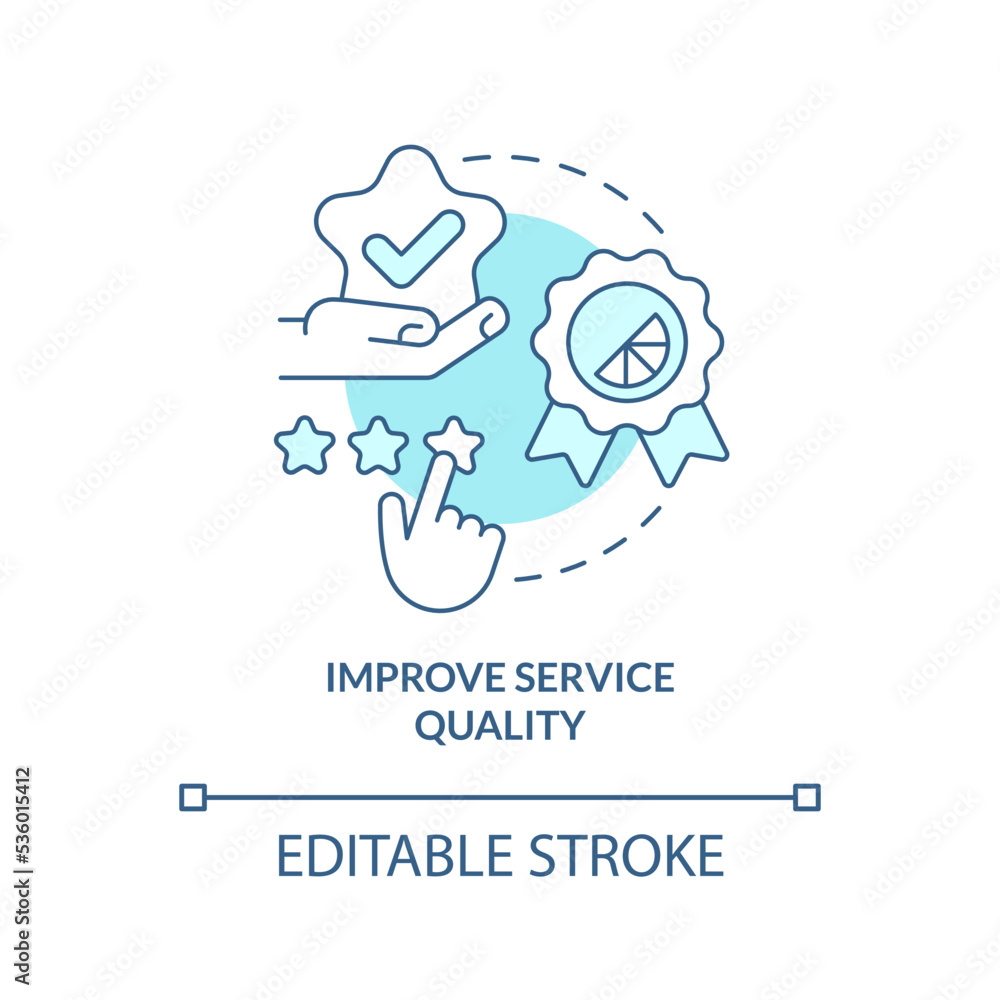 Naklejka premium Improve service quality turquoise concept icon. Ambient scenting marketing bonus abstract idea thin line illustration. Isolated outline drawing. Editable stroke. Arial, Myriad Pro-Bold fonts used