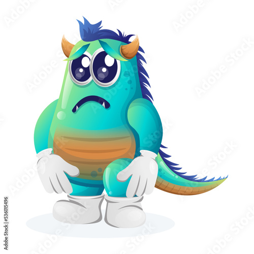 Cute blue monster with sad expression