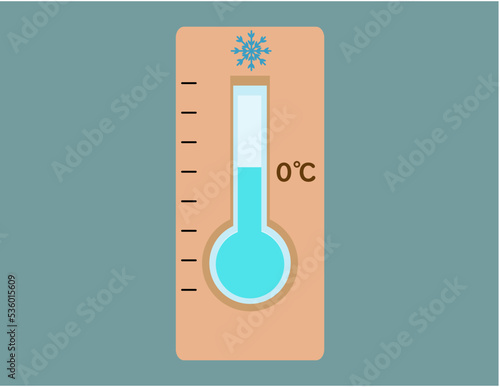 ０度の冬の温度計。0℃、寒い, 冷え込み, 雪。ベクターイラスト