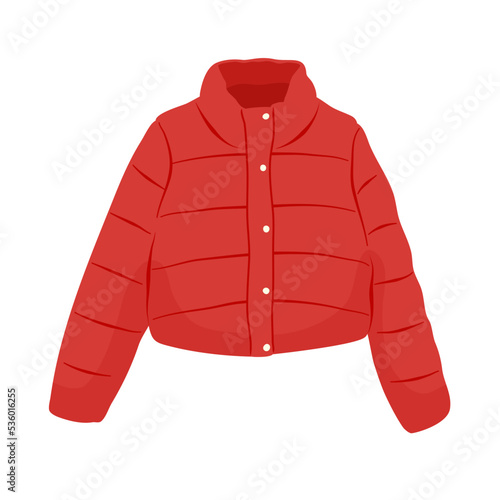 Red short puffer jacket. Vector illustration
