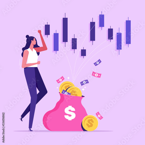 Success trader or forex trader make profit with investment trading, stock market growth. Great results in prime time investing