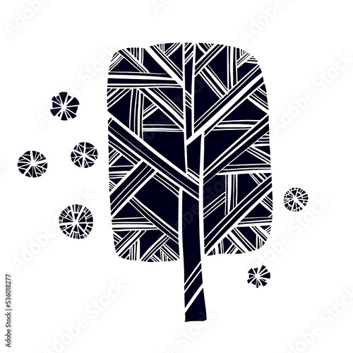 Monochrome Decorative Winter tree with snowflakes