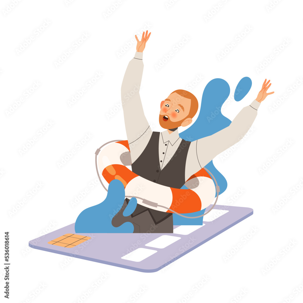 Man Character in Office Clothes Drowning Trying to Escape Vector Illustration