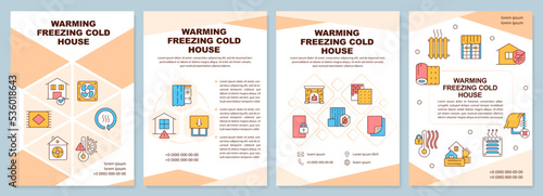 Warming freezing cold house peachy brochure template. Heat. Leaflet design with linear icons. Editable 4 vector layouts for presentation, annual reports. Arial-Black, Myriad Pro-Regular fonts used