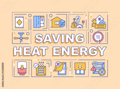 Warming freezing cold house concepts peachy banner. Saving heat energy. Infographics with editable icons on color background. Isolated typography. Vector illustration with text. Arial-Black font used