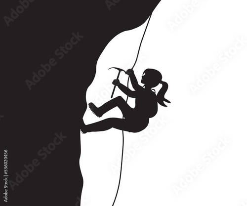 shadow, silhouette of a brave climber climbing a mountain peak
