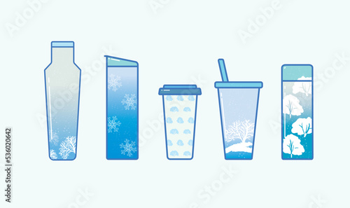 Winter elements of Zero-waste  tumbler illustration in vector, coffee shop 
