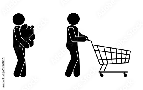 shopping icon, set of human silhouettes, buyer vector illustration