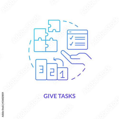 Give tasks blue gradient concept icon. Provide steps guide. Usability testing session moderation abstract idea thin line illustration. Isolated outline drawing. Myriad Pro-Bold font used