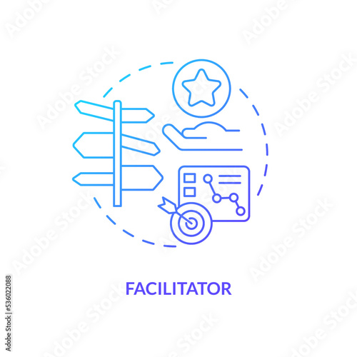 Facilitator blue gradient concept icon. Give tasks steps explanations. Provide instruction. Moderator abstract idea thin line illustration. Isolated outline drawing. Myriad Pro-Bold font used