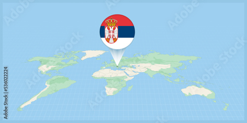 Location of Serbia on the world map, marked with Serbia flag pin.