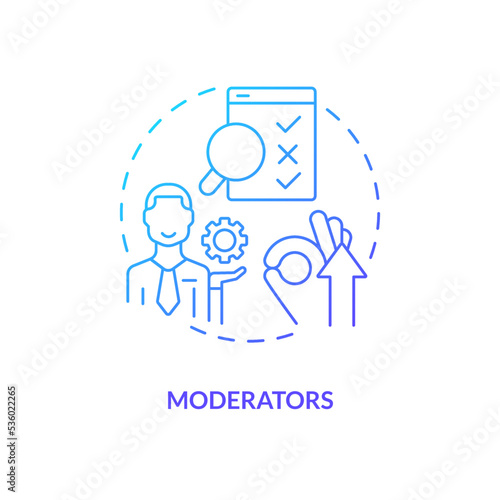 Moderators blue gradient concept icon. Facilitator for testing usability session. Research organizer abstract idea thin line illustration. Isolated outline drawing. Myriad Pro-Bold font used