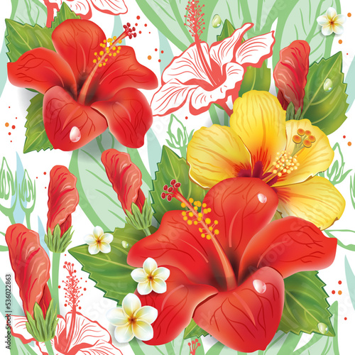 Seamless floral pattern with hibiscus pattern