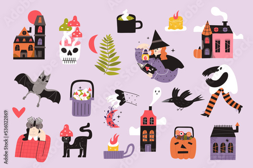 A set of vector elements for Halloween. Autumn season. Autumn holiday clipart