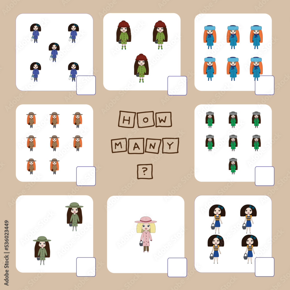 Fototapeta premium Counting Game for Preschool Children. Count how many girls