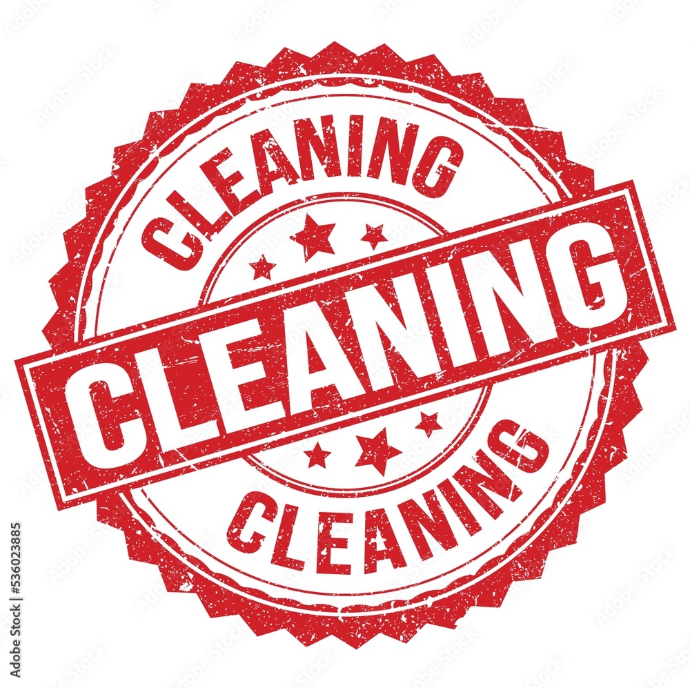 CLEANING text on red round stamp sign CLEANING text on red round stamp sign