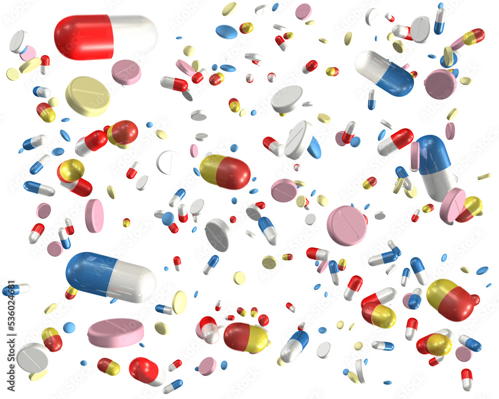 Pills And Capsules Falling PNG File With Transparent Background 3D 