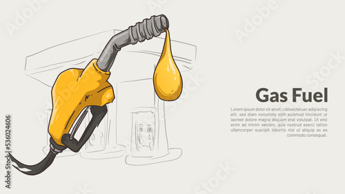 isolated yellow gas nozzle. heavy equipmet rough drawing with editable copy space vector illustration.