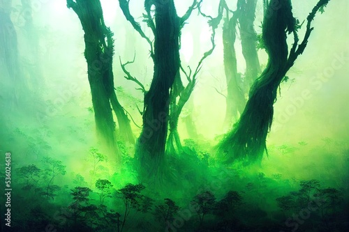 A beautiful shot of a bright green forest