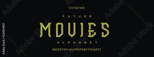 MOVIES Elegant alphabet letters font and number. Classic Lettering Minimal Fashion Designs. Typography modern serif fonts decorative vintage design concept. vector 