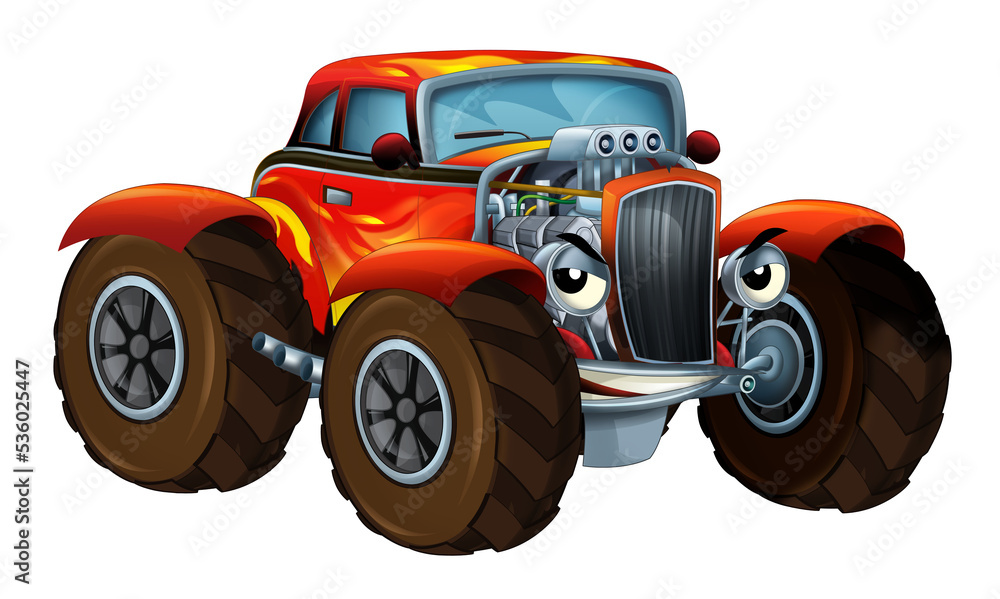 Cartoon funny city hot rod sports car isolated illustration for children