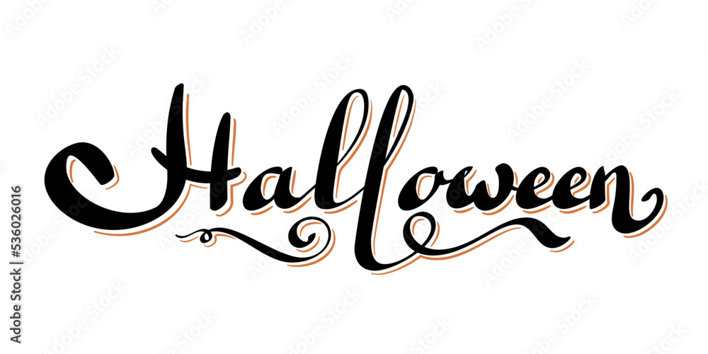 Happy Halloween vector lettering wavy tail, isolated white background. Holiday black lettering banner. Happy Halloween celebration poster. Greeting card, october party invitation Vector illustration Happy Halloween vector lettering wavy tail, isolated white background. Holiday black lettering banner. Happy Halloween celebration poster. Greeting card, october party invitation Vector illustration