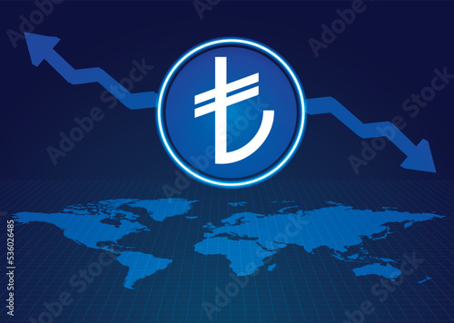 Digital Money Currency Lira . Digital Turkish Liras in world finance system. Digital Money Currency Vector Illustration