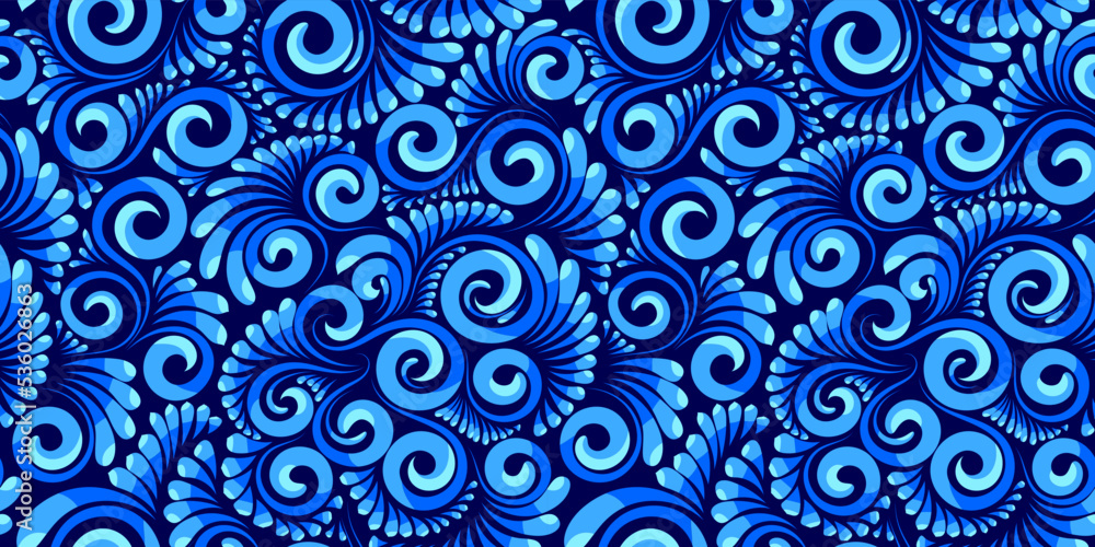 Vector seamless abstract floral pattern in blue colors