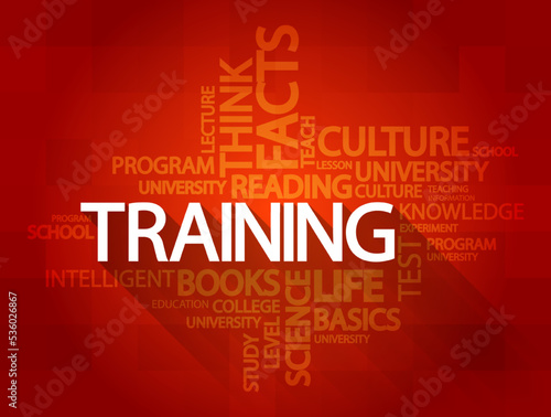 Training word cloud concept with great terms such as classroom, education, trade, vocational, knowledge, required, presentation background
