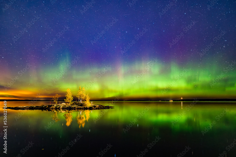 Northern lights over the lake Näsijärvi