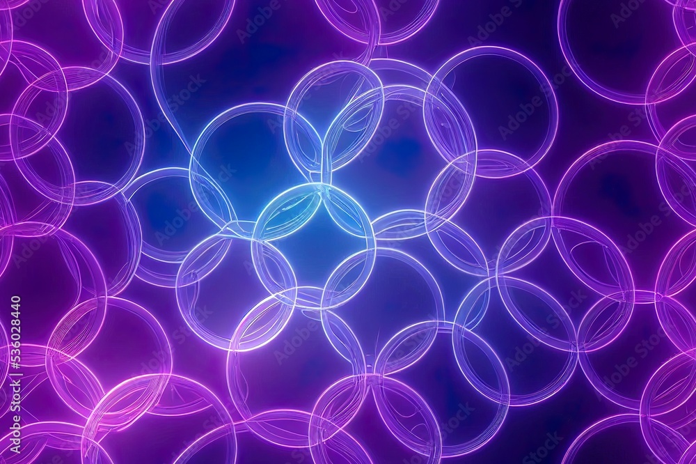 Abstract seamless loop of 3D render neon circle. Blue and purple neon ...