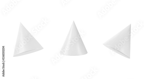 Vector 3d white cone set. Realistic 3d object.