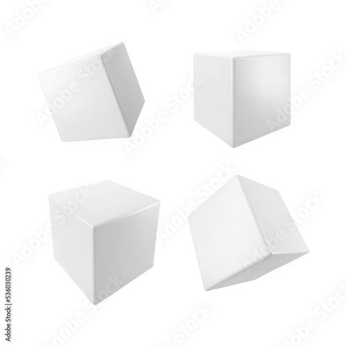 Vector 3d white cube set. Realistic 3d object.