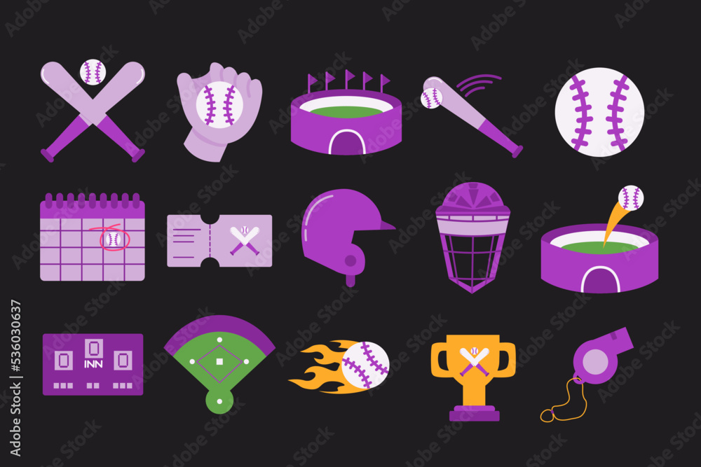 Fototapeta premium Baseball icon set. Collection of baseball flat illustration
