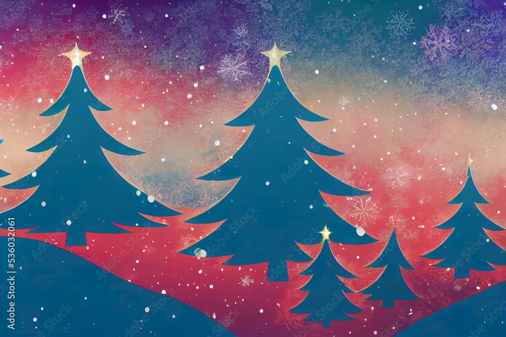 Obraz premium Merry christmas and happy new year greeting background with table .Winter landscape with snow and christmas trees