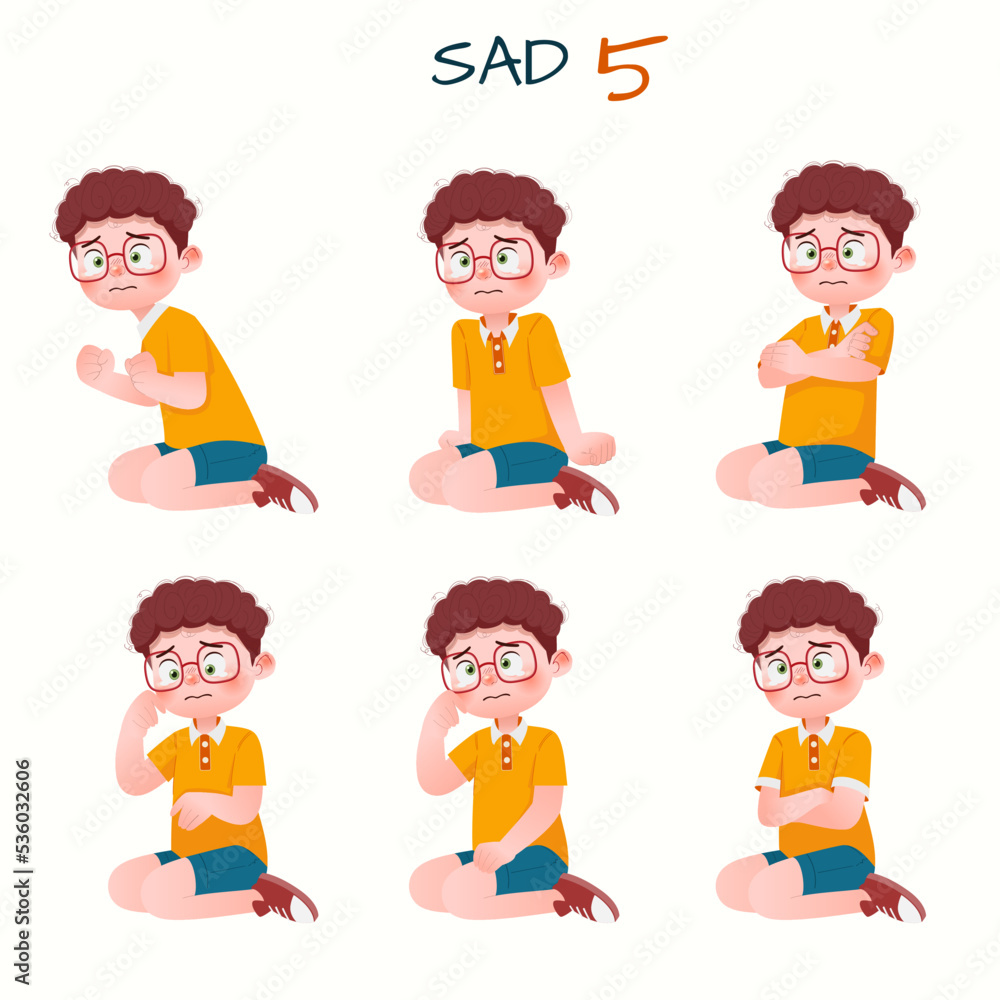 Set of kid boys showing sad expression.Vector illustration. Set of kid boys showing sad expression.Vector illustration.