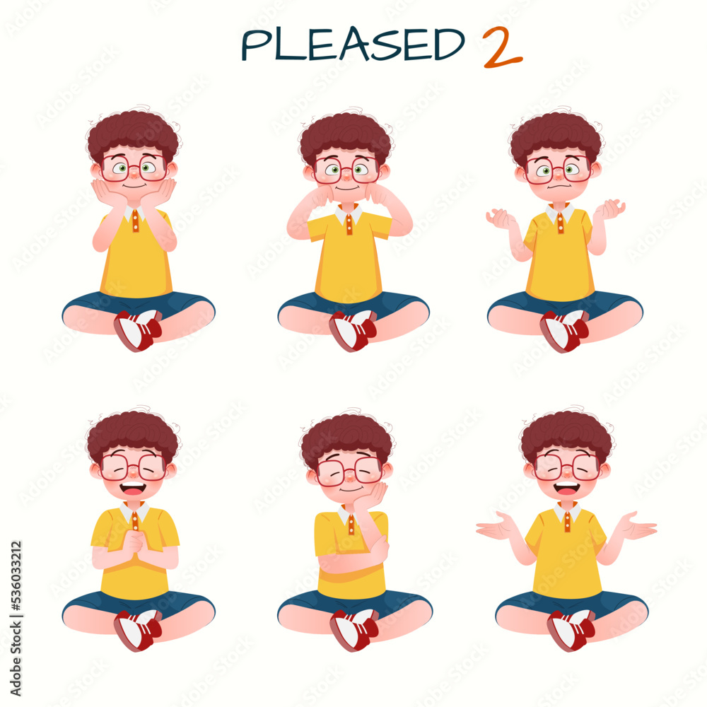 Set of kid boys showing pleased expression.Vector illustration. Set of kid boys showing pleased expression.Vector illustration.