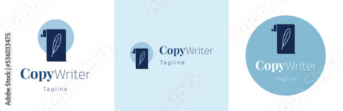  Copywriter logo design set, storytelling business symbol, copy writing emblem concept, story telling editable commercial logotype, article typing branding, isolated on background