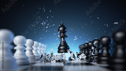 Stampa su tela 3d render, chess game aggressive move, black bishop chess piece attacks