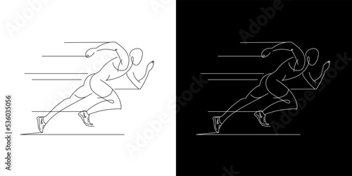 Line drawing of young man athlete runner focus sprint run. Individual sport, competitive concept. Dynamic single line draw design vector illustration for running competition poster.Vector illustration