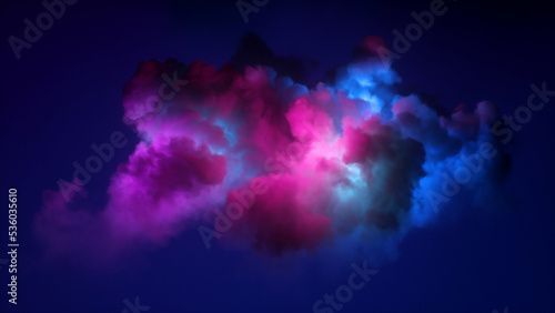 Fotografiet 3d render, abstract stormy cloud glowing from inside with bright pink blue light