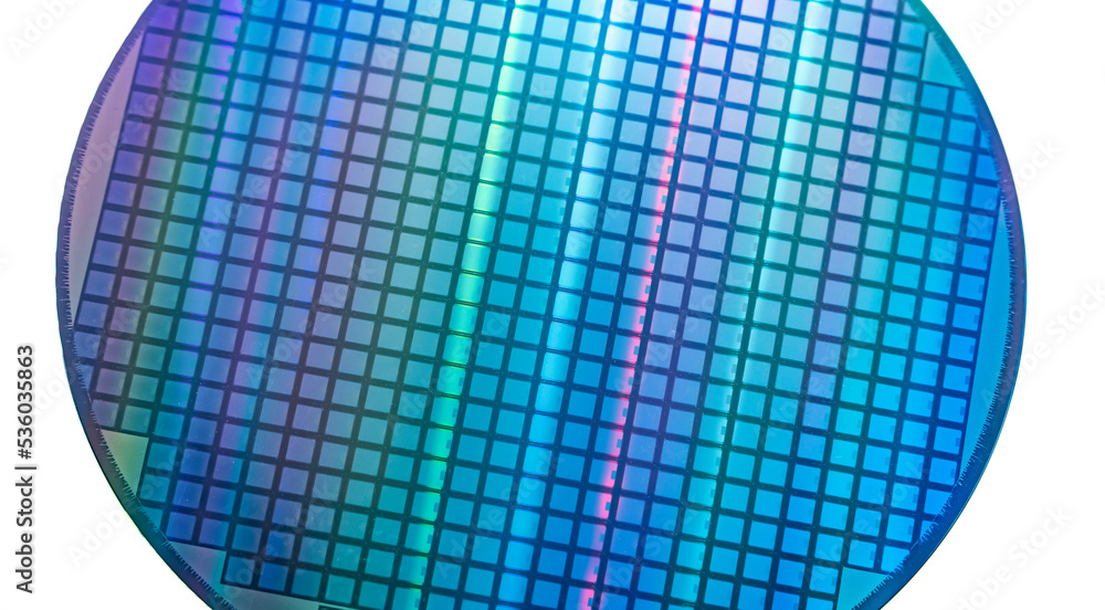 Fototapeta premium silicon wafer semiconductor with neon color, integrated circuits to manufacture CPU and GPU
