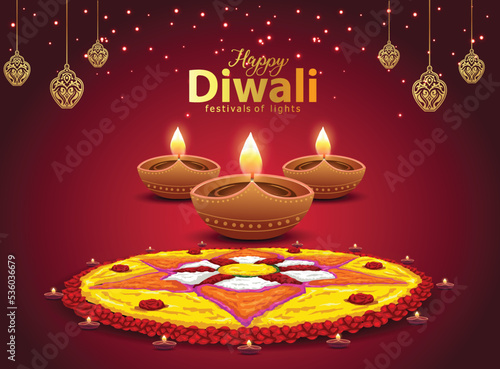 happy Diwali. Indian festivals of light with Diwali elements. vector illustration design.