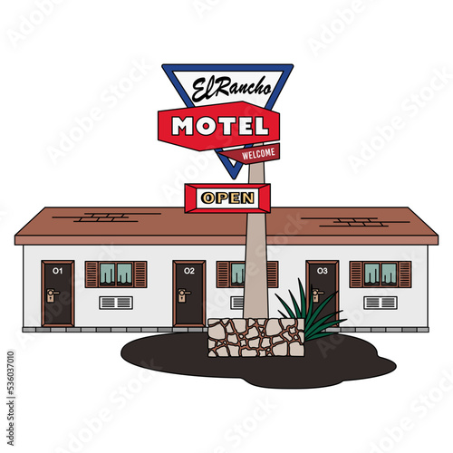 Motel vector illustration in line filled design