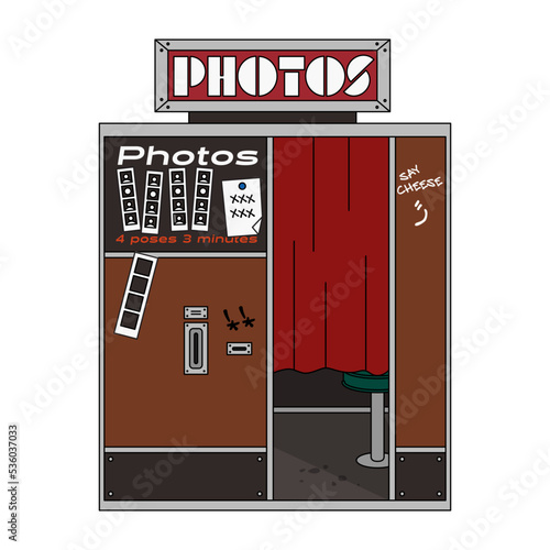 Photo booth machine vector illustration in line filled design