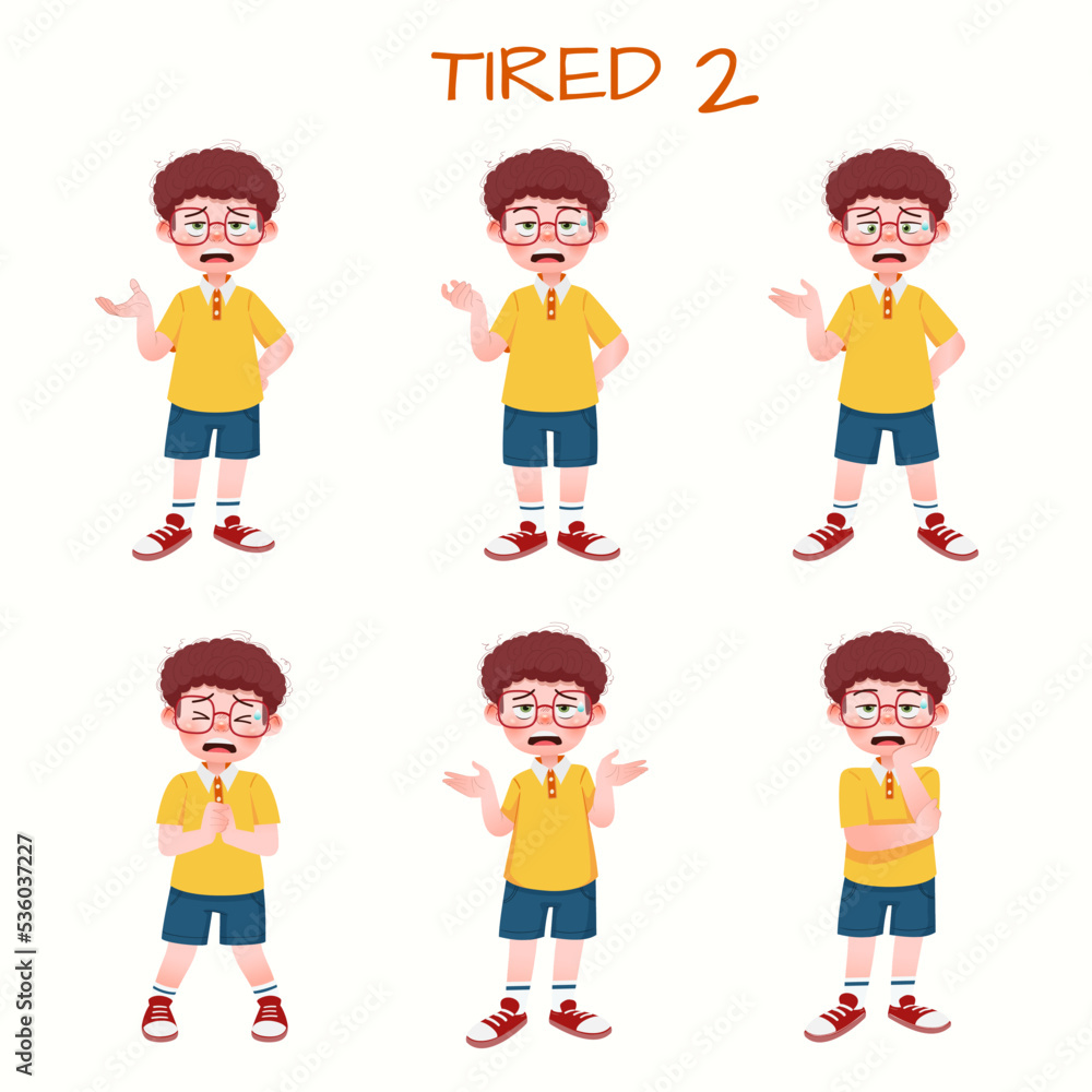 Set of kid boys showing tired expression.Vector illustration.
Set of kid boys showing tired expression.Vector illustration.