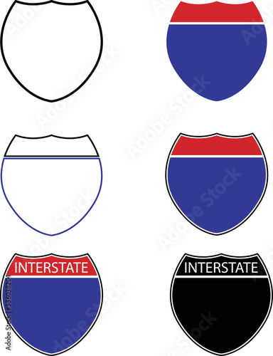 Blank American Interstate Highway Set on white background. interstate highway sign. flat style.